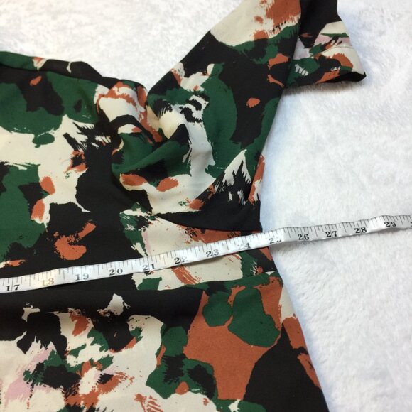 Ava & Viv Button Up Shirt Blouse 1X Womans Plus Green Black Printed Long Sleeve - Picture 11 of 14